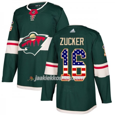 Miehille NHL Minnesota Wild Pelipaita Jason Zucker 16 Adidas 2017-2018 Vihreä USA Flag Fashion Authentic